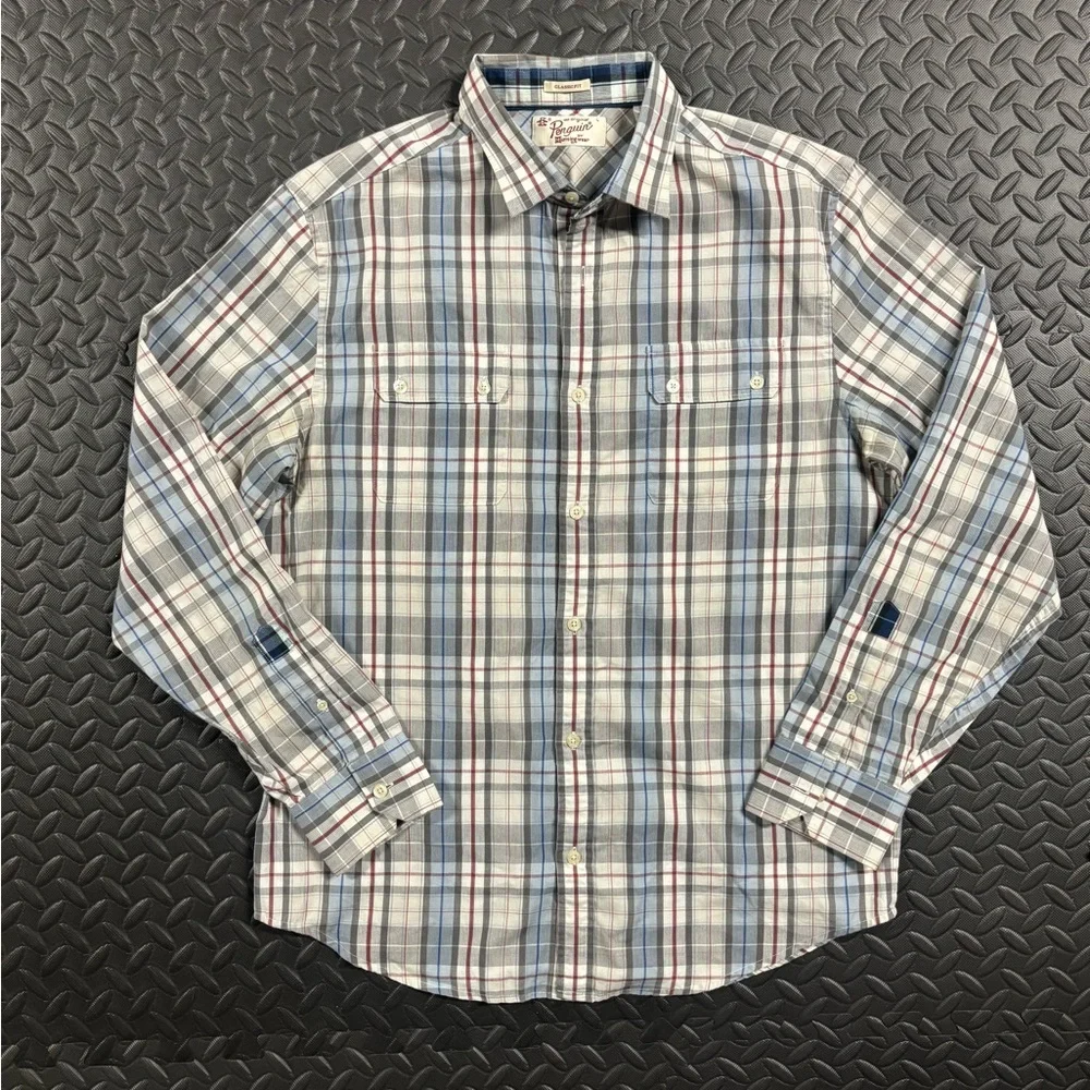 Original Penguin Plaid Button Down Shirt Men’s Classic Fit Long Sleeve - Picture 2 of 12